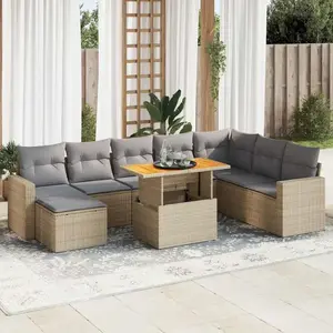 vidaXL Vidaxl Salon De Jardin Avec Coussins 9 Pcs Beige Résine Tressée pas cher