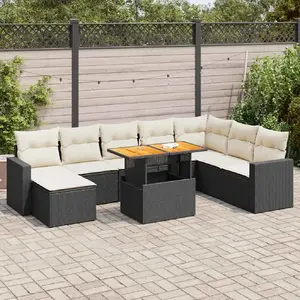 vidaXL Vidaxl Salon De Jardin 9 Pcs Avec Coussins Noir Résine Tressée pas cher