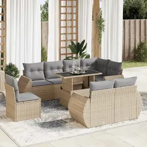 vidaXL Salon de jardin avec coussins 9 pcs beige résine tressée pas cher