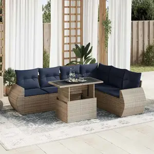 vidaXL Salon de jardin avec coussins 7 pcs gris résine tressée acacia pas cher