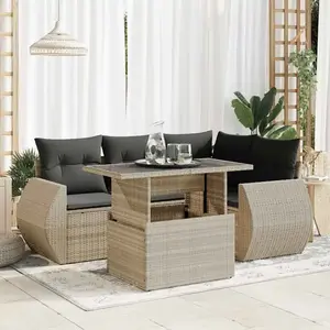vidaXL Salon de jardin 5 pcs avec coussins gris clair résine tressée pas cher