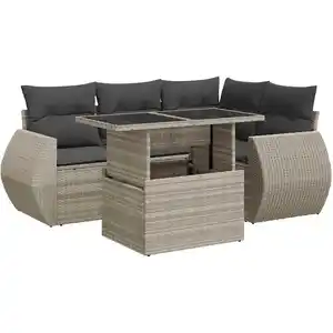 vidaXL Salon de jardin 6 pcs avec coussins gris clair résine tressée pas cher