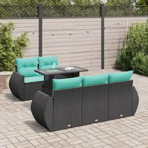 vidaXL Salon de jardin 6 pcs avec coussins noir résine tressée acacia pas cher