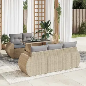 vidaXL Salon de jardin avec coussins 6 pcs beige résine tressée pas cher