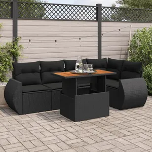 vidaXL Salon de jardin 6 pcs avec coussins noir résine tressée pas cher