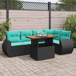 vidaXL Salon de jardin 6 pcs avec coussins noir résine tressée pas cher