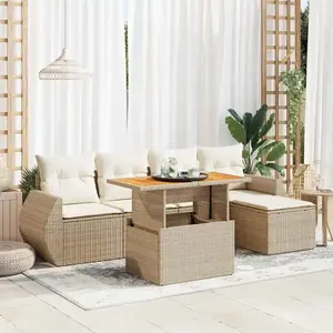 vidaXL Salon de jardin avec coussins 6 pcs beige résine tressée pas cher
