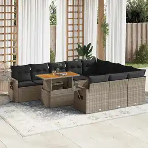 vidaXL Salon de jardin 11 pcs avec coussins gris résine tressée pas cher