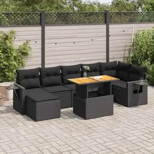 vidaXL Vidaxl Salon De Jardin 8 Pcs Avec Coussins Noir Résine Tressée pas cher
