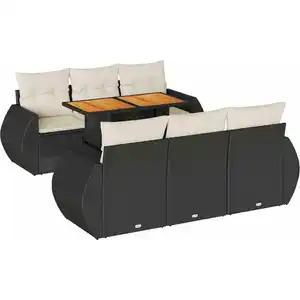 vidaXL Salon de jardin 7 pcs avec coussins noir résine tressée pas cher