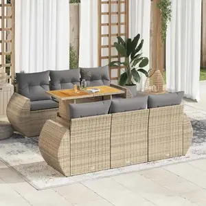 vidaXL Salon de jardin avec coussins 7 pcs beige résine tressée pas cher