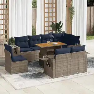 vidaXL Salon de jardin 9 pcs avec coussins gris résine tressée pas cher
