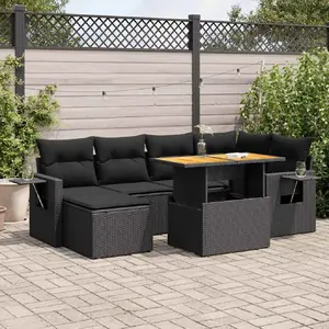 vidaXL Vidaxl Salon De Jardin 7 Pcs Avec Coussins Noir Résine Tressée pas cher