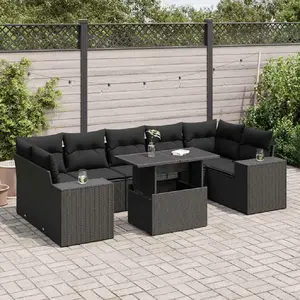 vidaXL Salon de jardin 8 pcs avec coussins noir résine tressée pas cher