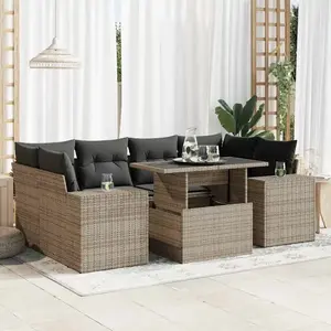 vidaXL Vidaxl Salon De Jardin Avec Coussins 7 Pcs Gris Résine Tressée pas cher