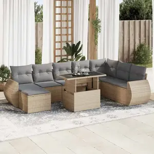 vidaXL Vidaxl Salon De Jardin Avec Coussins 9 Pcs Beige Résine Tressée pas cher