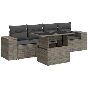 Salon de jardin vidaXL 5 pcs avec coussins gris résine tressée 3326721 pas cher