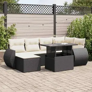 vidaXL Vidaxl Salon De Jardin 7 Pcs Avec Coussins Noir Résine Tressée pas cher