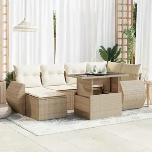 vidaXL Salon de jardin avec coussins 7 pcs beige résine tressée pas cher