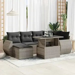 vidaXL Vidaxl Salon De Jardin Avec Coussins 7 Pcs Gris Résine Tressée pas cher