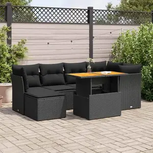 vidaXL Vidaxl Salon De Jardin 7 Pcs Avec Coussins Noir Résine Tressée pas cher