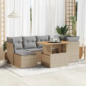 vidaXL Vidaxl Salon De Jardin Avec Coussins 7 Pcs Beige Résine Tressée pas cher