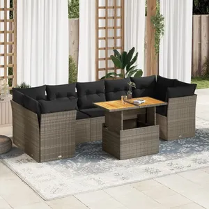 vidaXL Salon de jardin 8 pcs avec coussins gris résine tressée pas cher