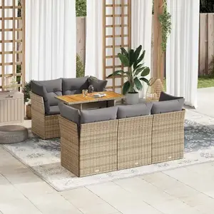 vidaXL Salon de jardin avec coussins 6 pcs beige résine tressée pas cher