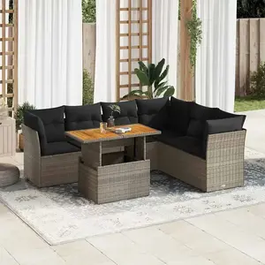 vidaXL Salon de jardin avec coussins 7 pcs gris résine tressée pas cher