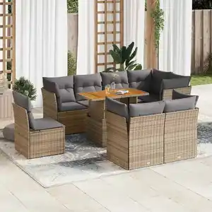 vidaXL Salon de jardin avec coussins 9 pcs beige résine tressée pas cher