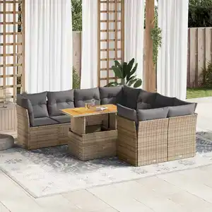 vidaXL Salon de jardin avec coussins 9 pcs beige résine tressée pas cher