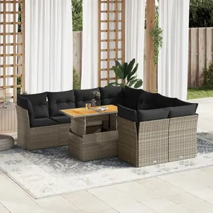 vidaXL Salon de jardin 9 pcs avec coussins gris résine tressée pas cher