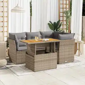 vidaXL Salon de jardin avec coussins 5 pcs beige résine tressée pas cher