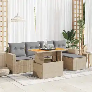 vidaXL Vidaxl Salon De Jardin Avec Coussins 6 Pcs Beige Résine Tressée pas cher