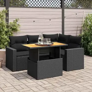 vidaXL Salon de jardin 5 pcs avec coussins noir résine tressée pas cher