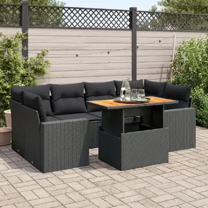 vidaXL Salon de jardin 7 pcs avec coussins noir résine tressée pas cher
