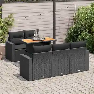 vidaXL Salon de jardin 6 pcs avec coussins noir résine tressée pas cher