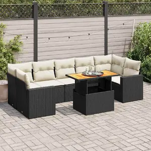 vidaXL Salon de jardin 8 pcs avec coussins noir résine tressée pas cher