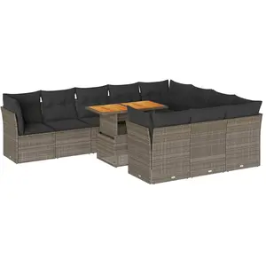 vidaXL Salon de jardin 11 pcs avec coussins gris résine tressée pas cher