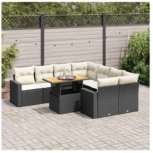 vidaXL Salon de jardin 9 pcs avec coussins noir résine tressée pas cher