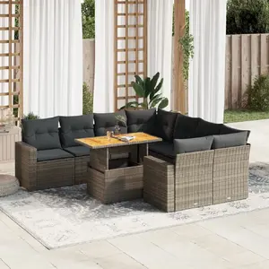 vidaXL Vidaxl Salon De Jardin 9 Pcs Avec Coussins Gris Résine Tressée pas cher