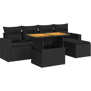 Salon de jardin vidaXL 6 pcs avec coussins noir résine tressée 3327023 pas cher