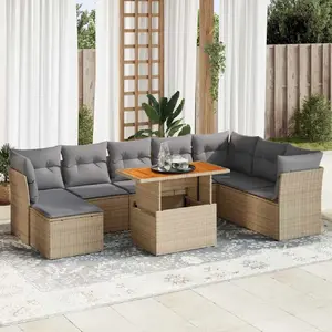 vidaXL Vidaxl Salon De Jardin Avec Coussins 9 Pcs Beige Résine Tressée pas cher