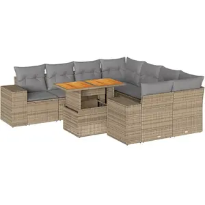 vidaXL Salon de jardin avec coussins 9 pcs beige résine tressée pas cher