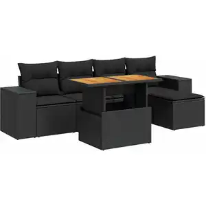 vidaXL Vidaxl Salon De Jardin 6 Pcs Avec Coussins Noir Résine Tressée pas cher