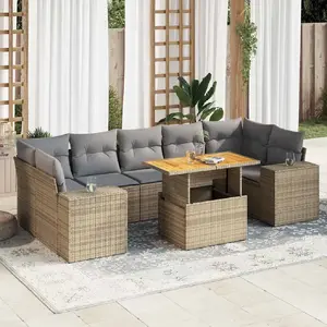 vidaXL Salon de jardin avec coussins 8 pcs beige résine tressée pas cher