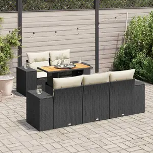 vidaXL Salon de jardin 6 pcs avec coussins noir résine tressée pas cher