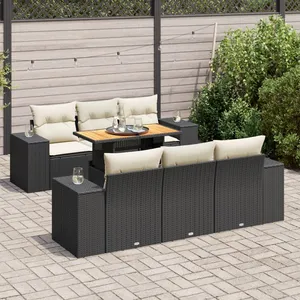 vidaXL Salon de jardin 7 pcs avec coussins noir résine tressée pas cher