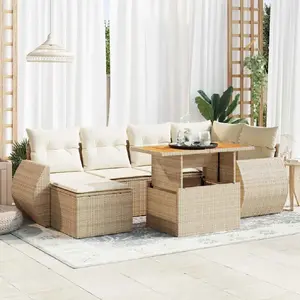 vidaXL Vidaxl Salon De Jardin Avec Coussins 7 Pcs Beige Résine Tressée pas cher