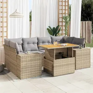 vidaXL Salon de jardin avec coussins 7 pcs beige résine tressée pas cher